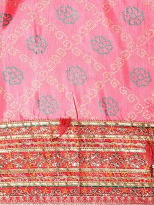 pink pink & red bandhani embroidered dola silk half and half bandhani saree 5
