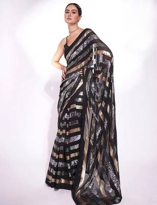 black embellished sequinned saree 1