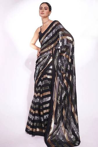 black embellished sequinned saree