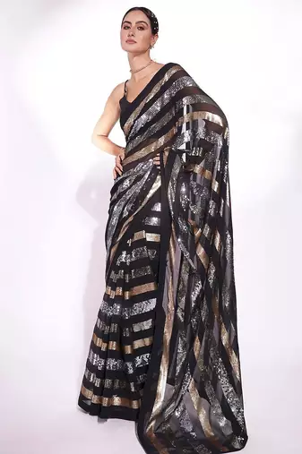 black embellished sequinned saree