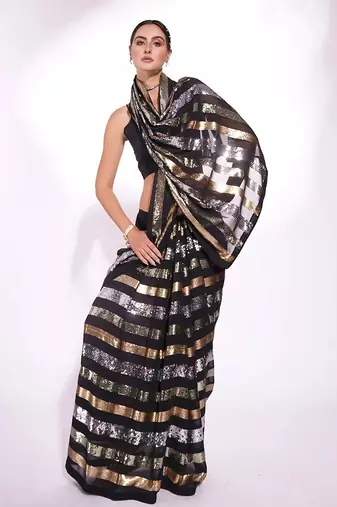 black embellished sequinned saree