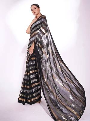 black embellished sequinned saree 5
