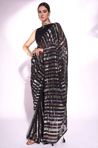 black embellished sequinned saree