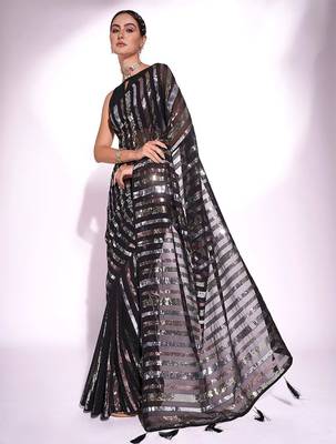 black embellished sequinned saree 2