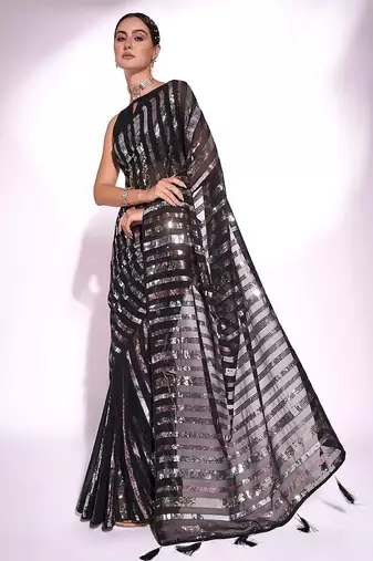 black embellished sequinned saree