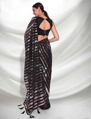 black embellished sequinned saree 3