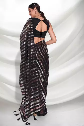 black embellished sequinned saree