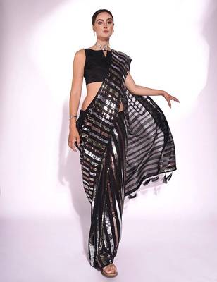 black embellished sequinned saree 4