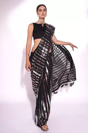 black embellished sequinned saree