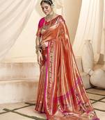 orange woven design zari tissue paithani saree