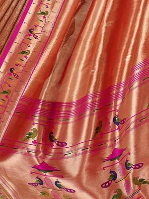 orange woven design zari tissue paithani saree 3
