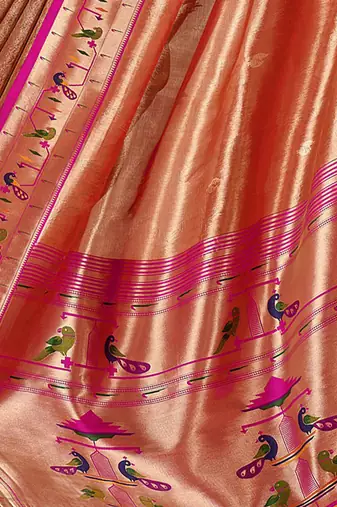 orange woven design zari tissue paithani saree