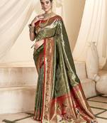 green woven design zari tissue heavy work paithani saree