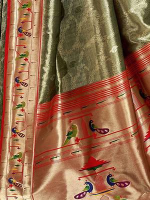 green woven design zari tissue heavy work paithani saree 3