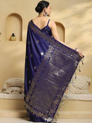 navy_blue ethnic motifs  embellished woven design banarasi silk saree with blouse 2