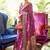 magenta magenta & gold-toned floral zari silk blend banarasi saree