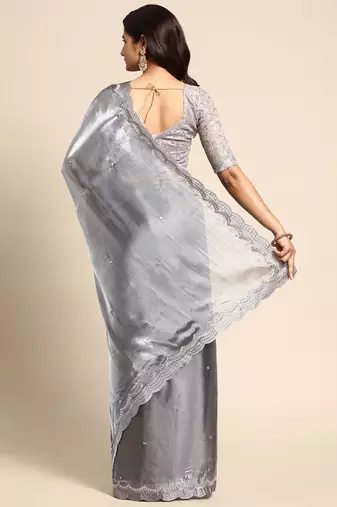 grey embellished beads and stones organza saree