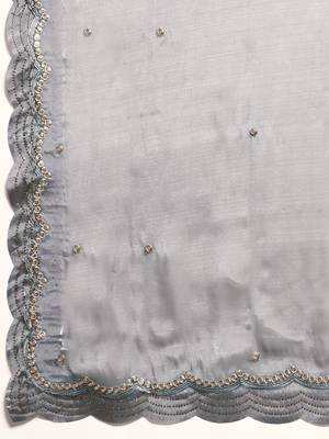 grey embellished beads and stones organza saree 5