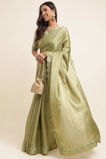 green green embellished organza saree