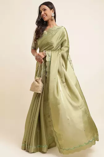 green green embellished organza saree