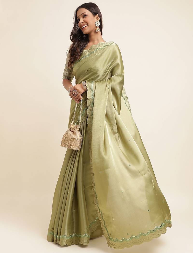 green green embellished organza saree