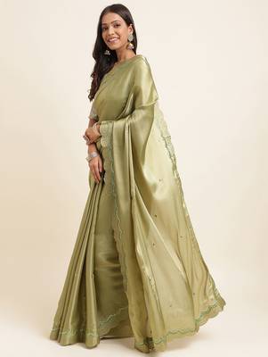 green green embellished organza saree 2