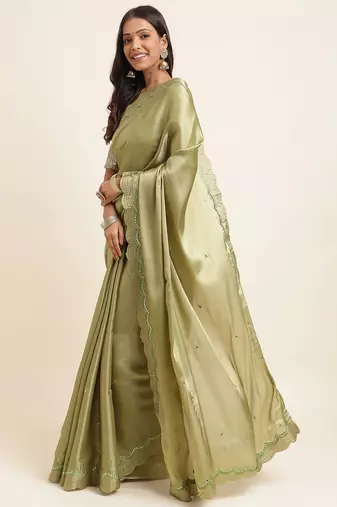 green green embellished organza saree