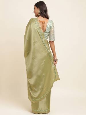 green green embellished organza saree 3