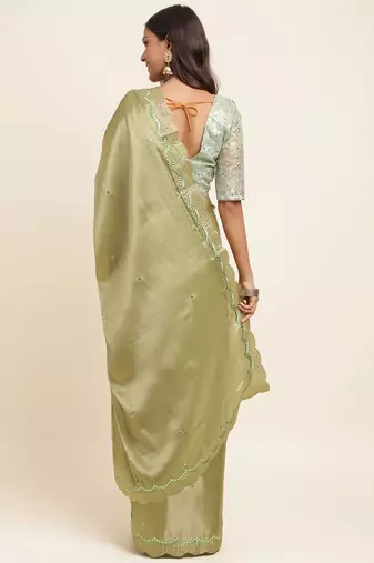 green green embellished organza saree