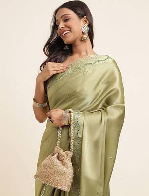 green green embellished organza saree 4