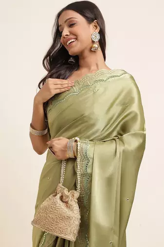green green embellished organza saree