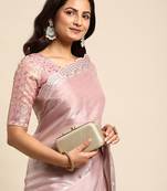 pink embellished sequinned organza saree