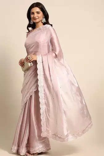 pink embellished sequinned organza saree