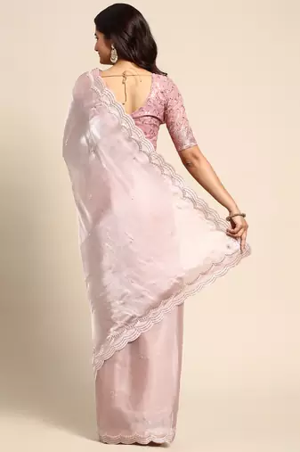 pink embellished sequinned organza saree
