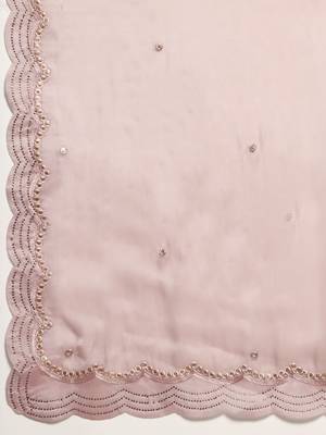 pink embellished sequinned organza saree 5