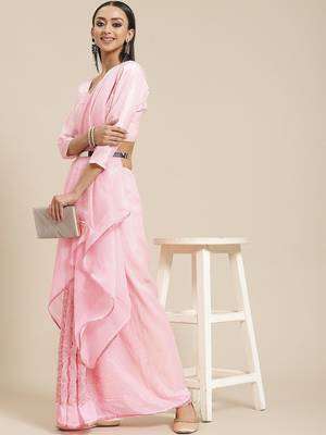 pink pink sequinned & embroidered saree 2