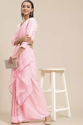 pink pink sequinned & embroidered saree