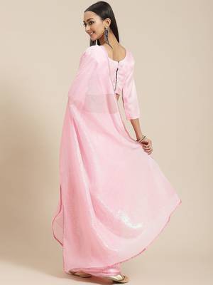 pink pink sequinned & embroidered saree 3