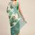 teal teal & black abstract print pure linen celebrity saree