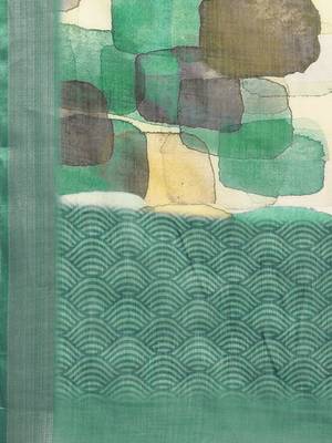 teal teal & black abstract print pure linen celebrity saree 4