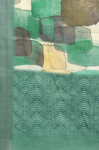 teal teal & black abstract print pure linen celebrity saree