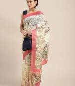 yellow yellow & peach-coloured ethnic motifs print pure linen celebrity saree