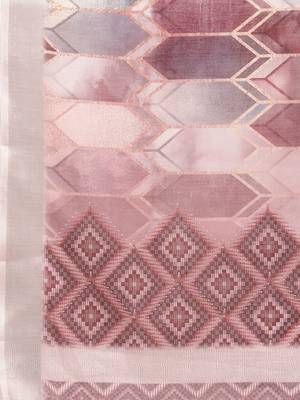 purple purple & grey abstract print pure linen celebrity saree 4