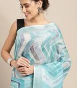 blue blue abstract print pure linen celebrity saree