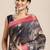 black black & cream-coloured floral print pure linen celebrity saree
