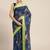 blue blue & green floral print pure linen celebrity saree