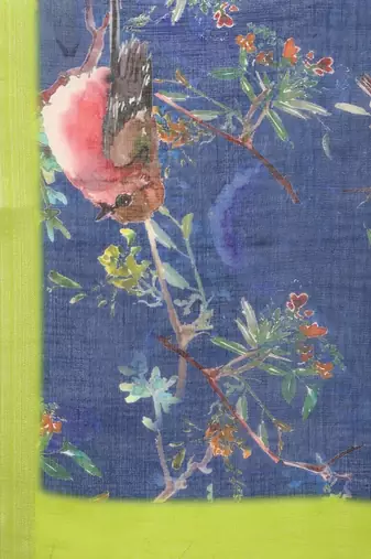 blue blue & green floral print pure linen celebrity saree