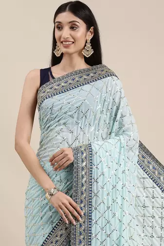 blue blue embellished sequinned saree