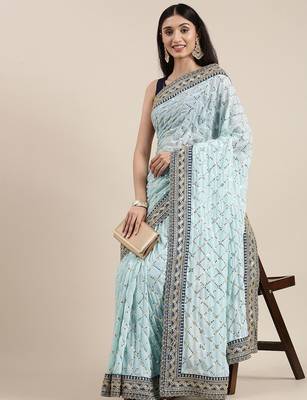 blue blue embellished sequinned saree 2