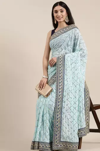 blue blue embellished sequinned saree